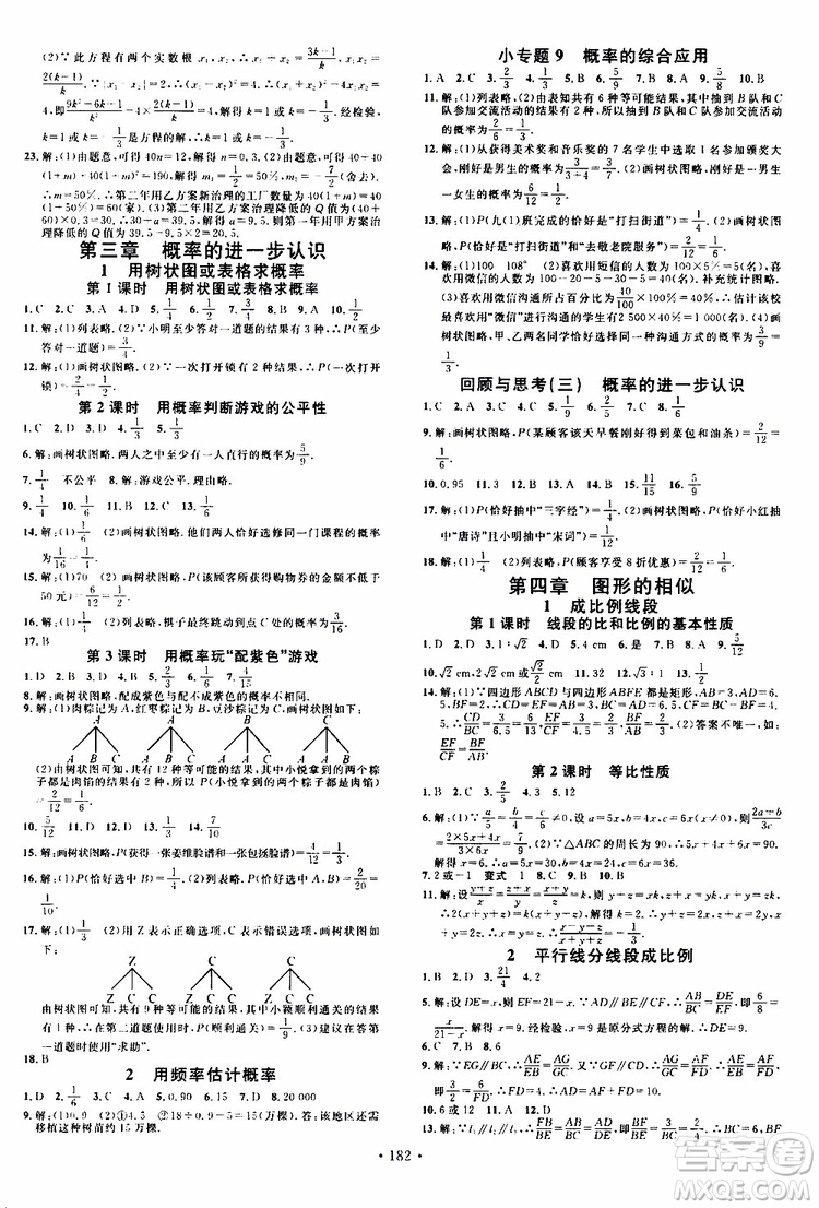 2019年名校課堂九年級上冊化學BS北師版河南專版參考答案