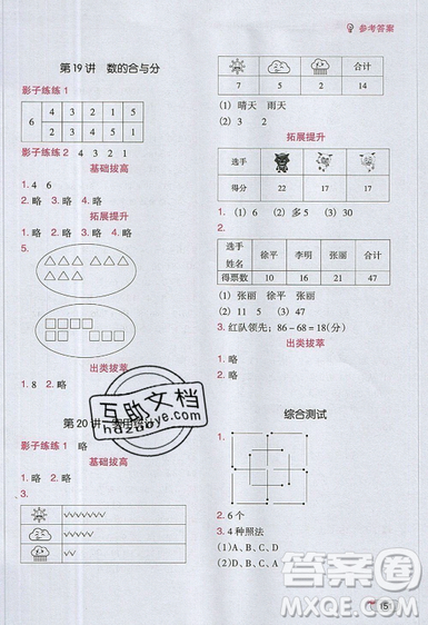 全腦訓(xùn)練2019小學(xué)數(shù)學(xué)培優(yōu)必刷1000題一年級(jí)參考答案