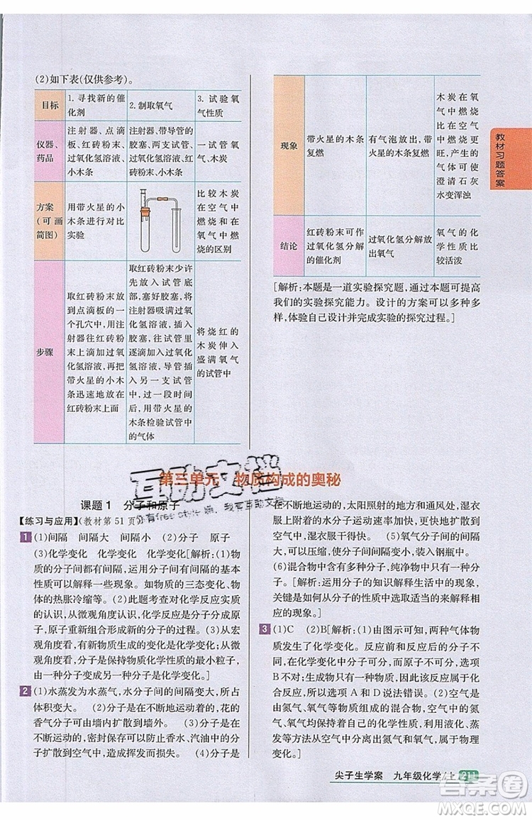 2019年尖子生學(xué)案化學(xué)九年級(jí)上冊(cè)新課標(biāo)人教版參考答案