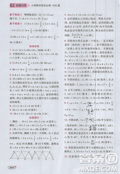 全腦訓(xùn)練2019小學(xué)數(shù)學(xué)培優(yōu)必刷1000題六年級(jí)參考答案