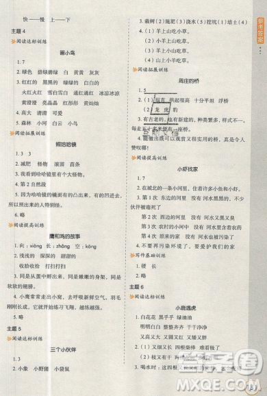 2019新課標(biāo)小學(xué)生語文閱讀與寫作高效訓(xùn)練最新版一年級(jí)參考答案