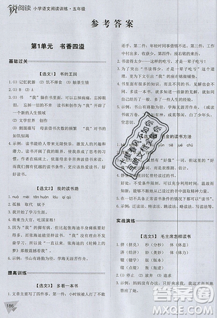 2019新版銳閱讀小學(xué)語文閱讀訓(xùn)練100篇五年級通用版參考答案