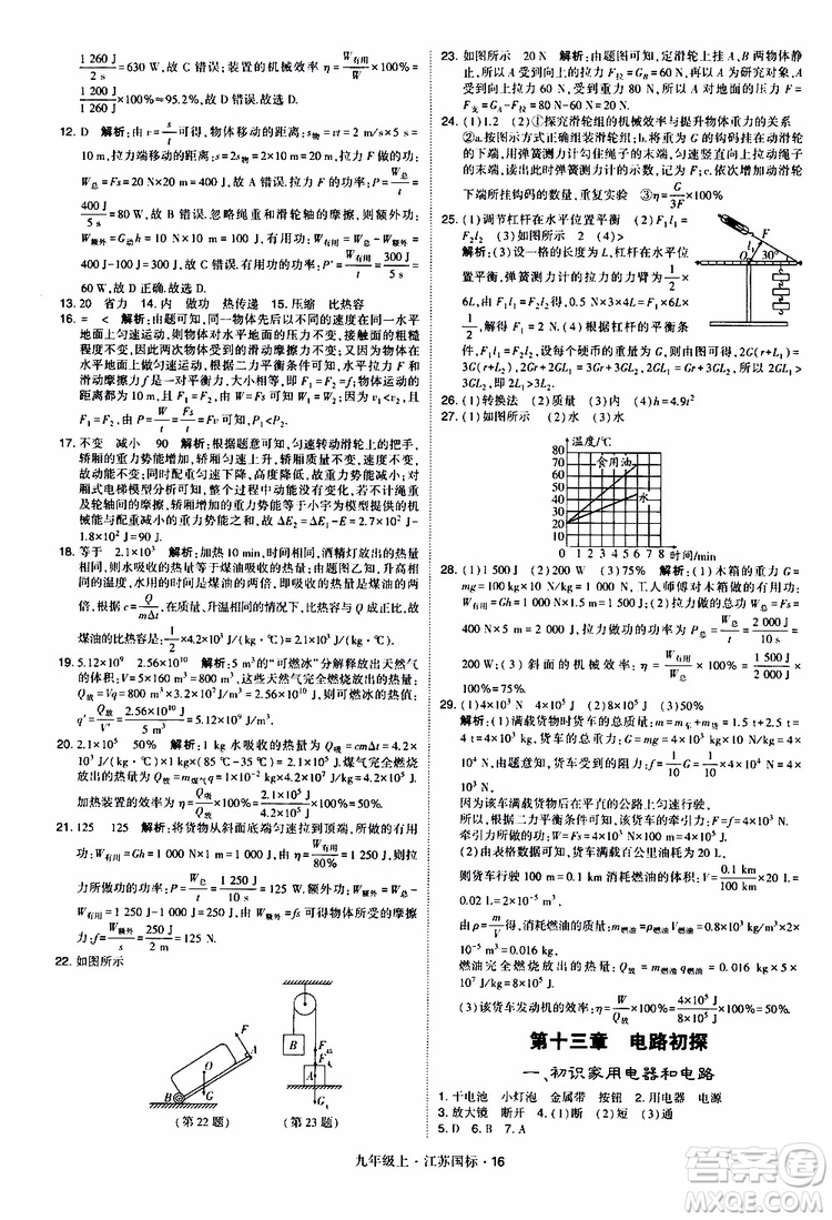 經(jīng)綸學典2019秋學霸題中題九年級上冊物理江蘇國標參考答案