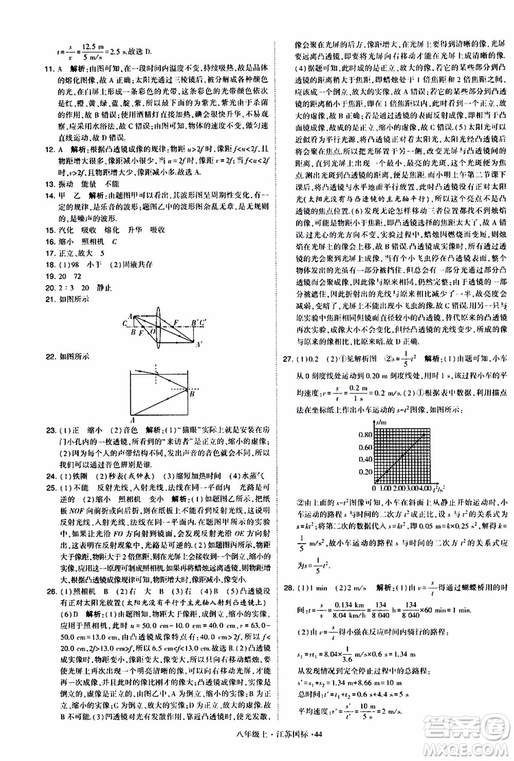 經(jīng)綸學(xué)典2019年學(xué)霸題中題八年級上冊物理江蘇國標(biāo)修訂版參考答案