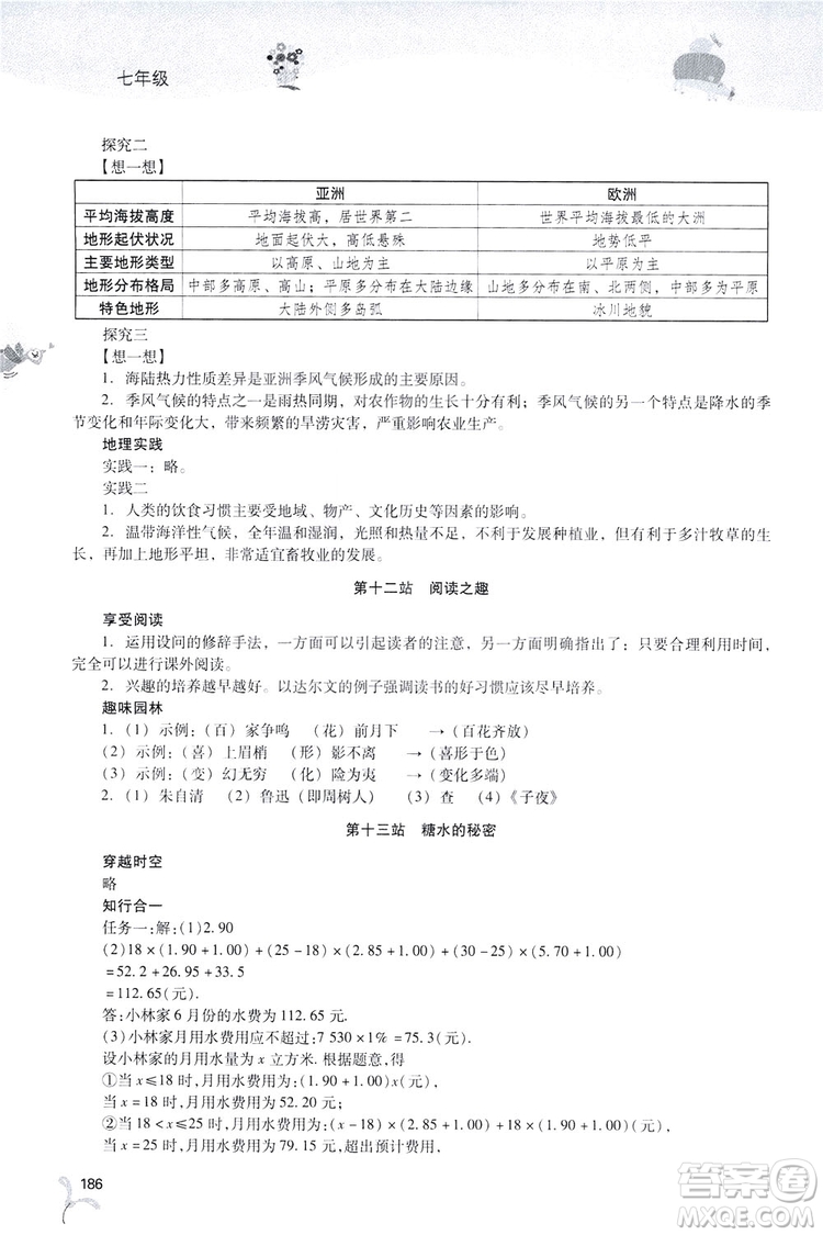 2019新課程暑假作業(yè)本七年級(jí)綜合C版答案