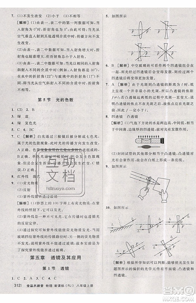 2019秋全品大講堂初中物理八年級上冊新課標(biāo)人教版RJ參考答案