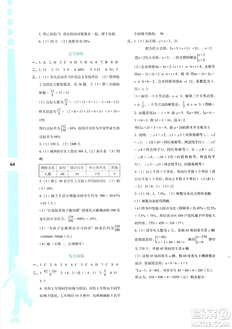 陜教出品2019暑假作業(yè)與生活七年級(jí)數(shù)學(xué)A版答案