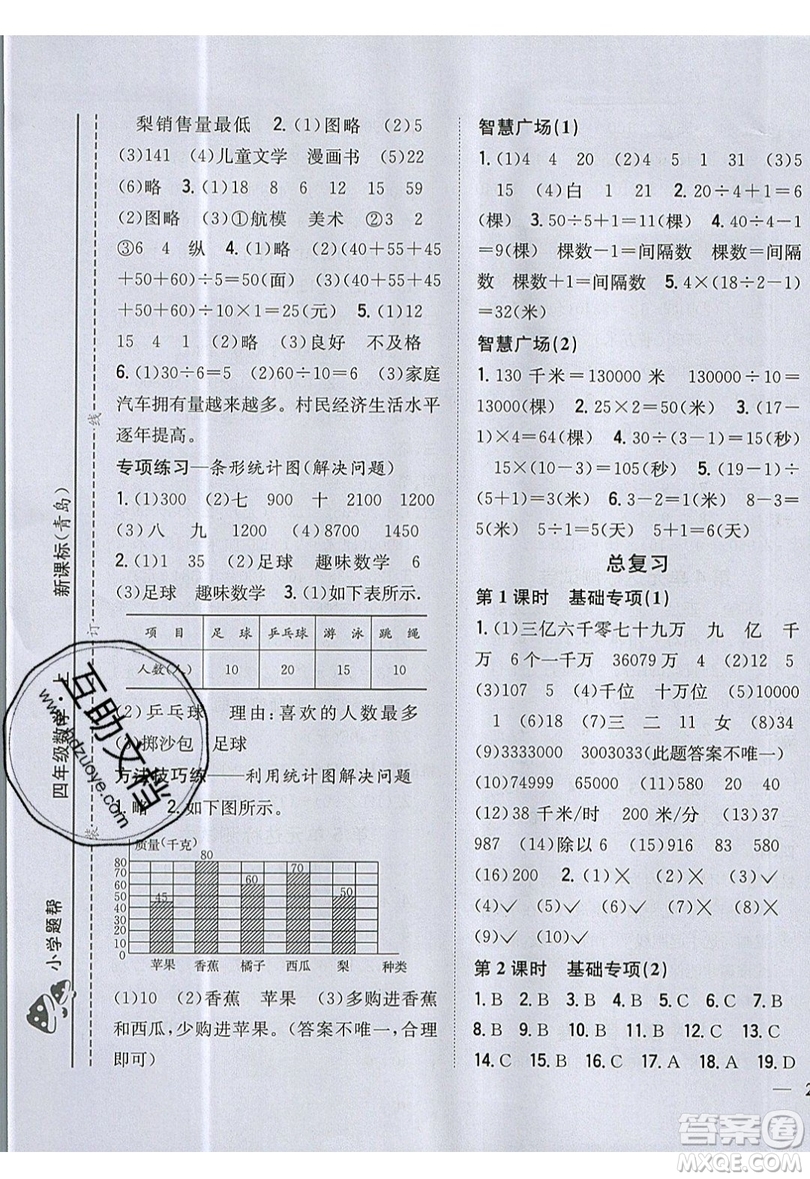 吉林人民出版社2019小學(xué)題幫數(shù)學(xué)四年級(jí)上冊(cè)青島版參考答案