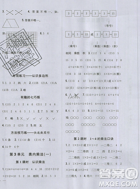 吉林人民出版社2019小學(xué)題幫數(shù)學(xué)二年級上冊新課標江蘇版參考答案