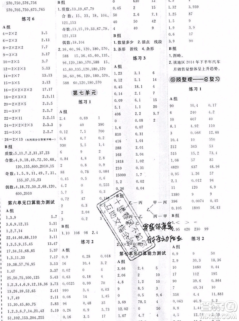 2019年秋星級(jí)口算天天練五年級(jí)上冊(cè)數(shù)學(xué)青島版答案