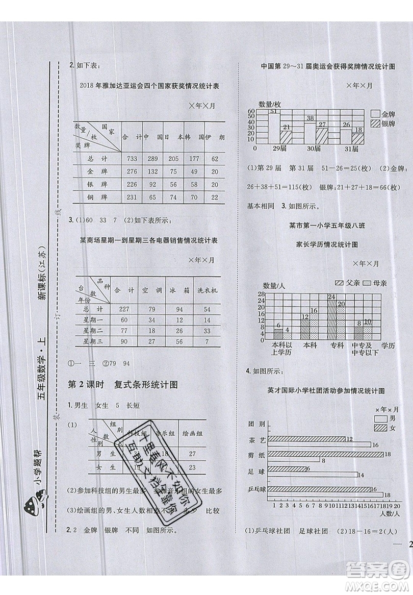 吉林人民出版社2019小學(xué)題幫數(shù)學(xué)五年級(jí)上冊(cè)新課標(biāo)江蘇版參考答案