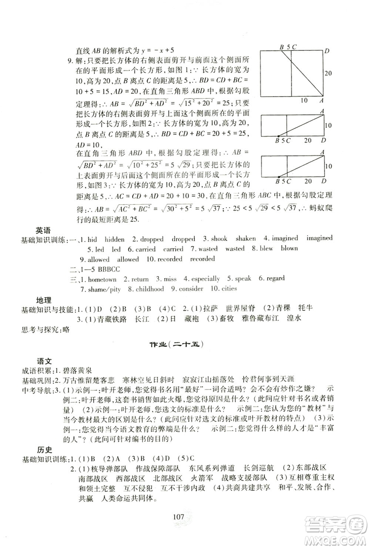 四川教育出版社2019新課程實(shí)踐與探究叢書暑假生活八年級(jí)答案