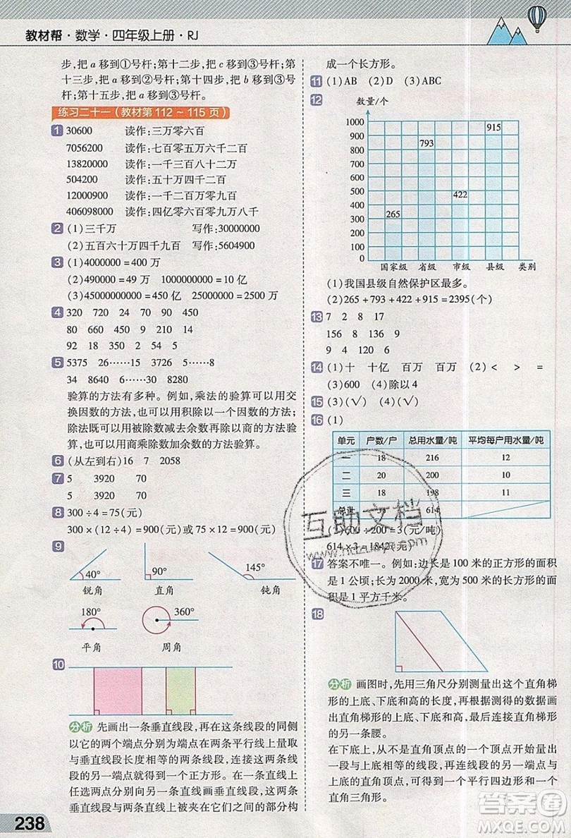 天星教育2019教材幫小學(xué)數(shù)學(xué)四年級(jí)上冊(cè)人教PJ版參考答案