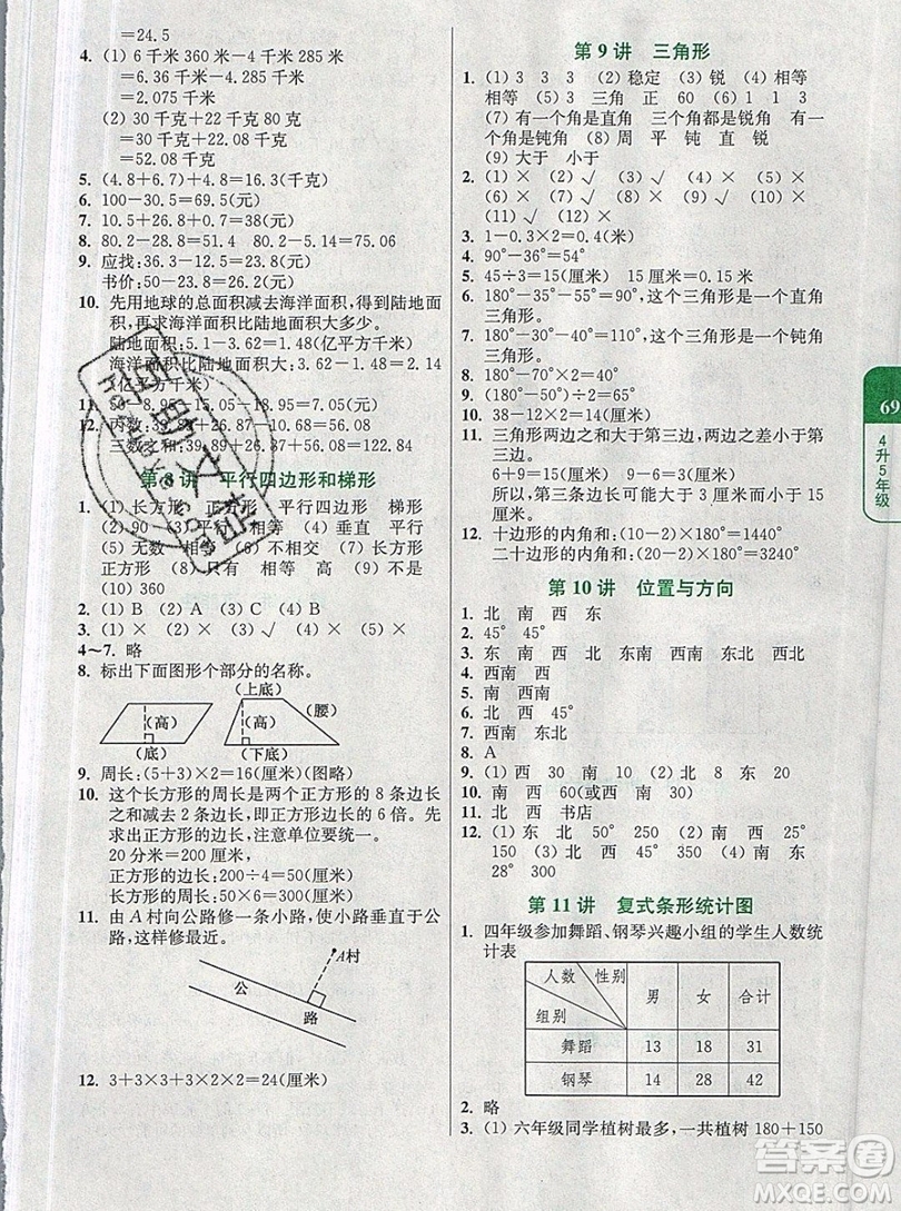 津橋教育2019年小學(xué)奧數(shù)暑假鞏固銜接15講4升5年級數(shù)學(xué)人教版答案