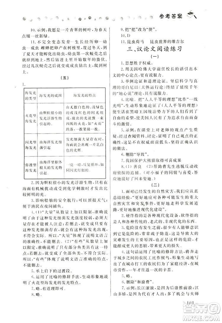 大連理工大學出版社2019假期伙伴語文閱讀七年級暑假作業(yè)答案