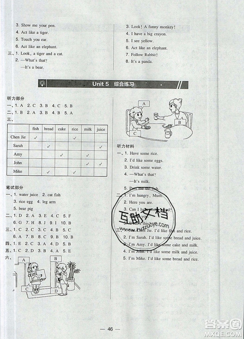 2019北大綠卡課時(shí)同步訓(xùn)練三年級上冊英語人教PEP版參考答案