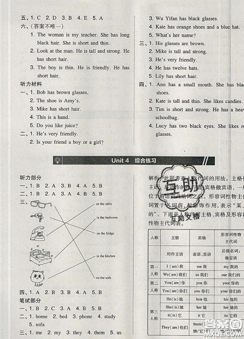 2019北大綠卡課時(shí)同步訓(xùn)練四年級(jí)上冊(cè)英語人教PEP版參考答案