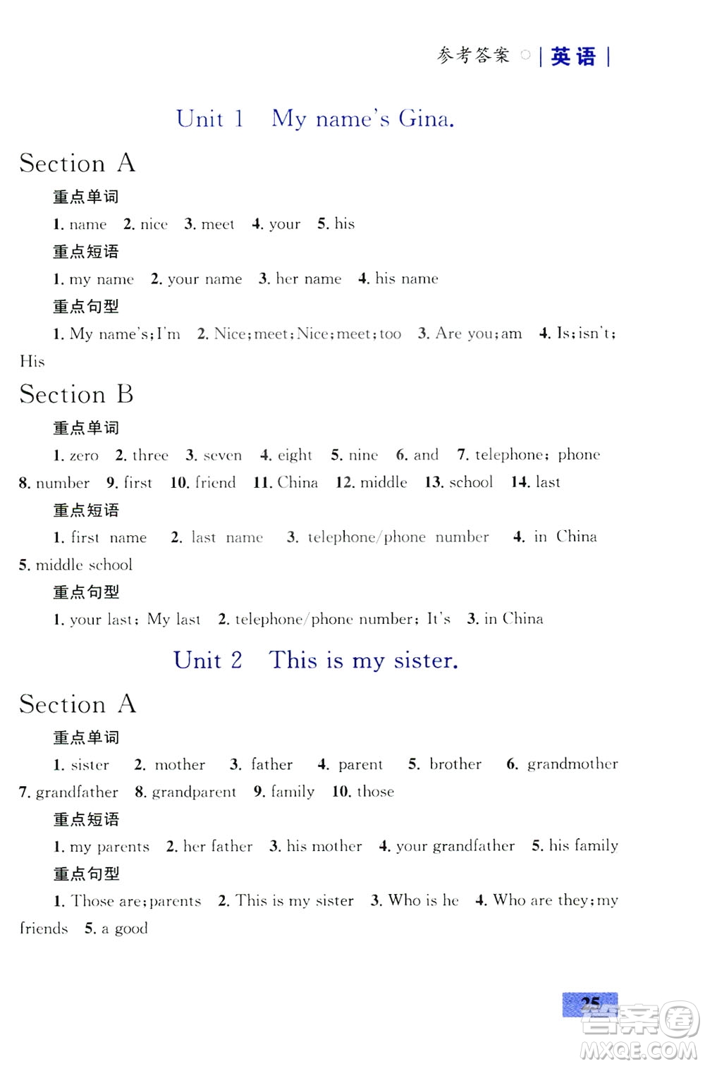 2019優(yōu)化設(shè)計(jì)初中同步學(xué)考三分鐘英語(yǔ)課堂七年級(jí)英語(yǔ)上冊(cè)人教版答案