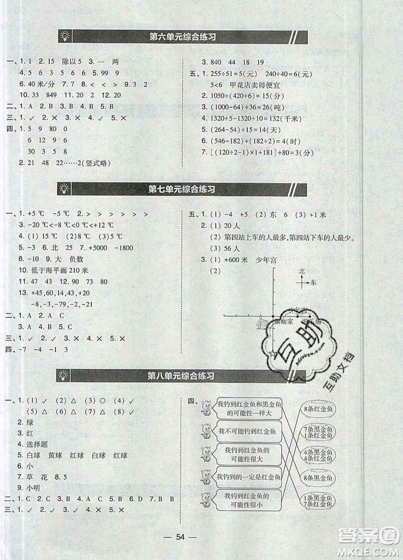 2019北大綠卡課時(shí)同步訓(xùn)練四年級(jí)上冊(cè)數(shù)學(xué)北師大版參考答案