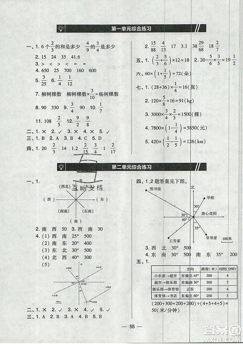 2019北大綠卡課時(shí)同步訓(xùn)練六年級(jí)上冊(cè)數(shù)學(xué)人教版參考答案