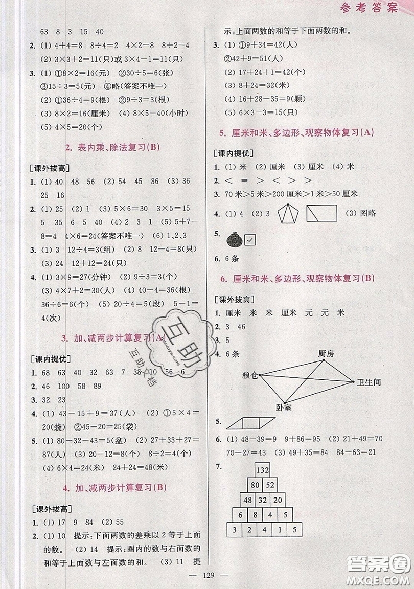 2019超能學典小學數(shù)學從課本到奧數(shù)同步練二年級上冊江蘇版雙色版參考答案