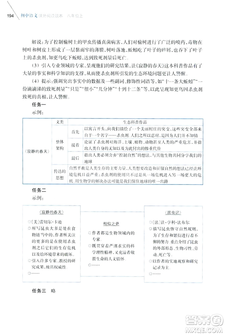 浙江教育出版社2019初中語(yǔ)文課外閱讀讀本八年級(jí)上冊(cè)答案