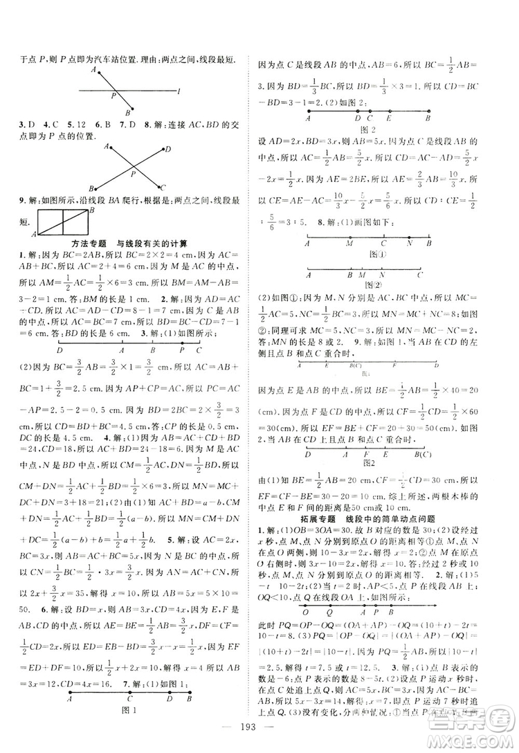 智慧萬羽2019名師學(xué)案分層進階學(xué)習(xí)七年級數(shù)學(xué)上冊答案