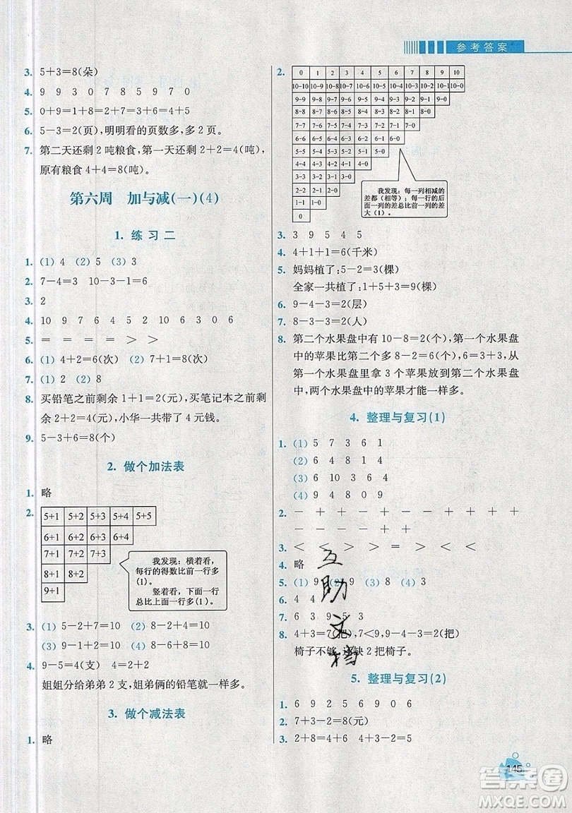 河海大學(xué)出版社2019小學(xué)同步奧數(shù)天天練一年級(jí)上冊(cè)北師大版參考答案