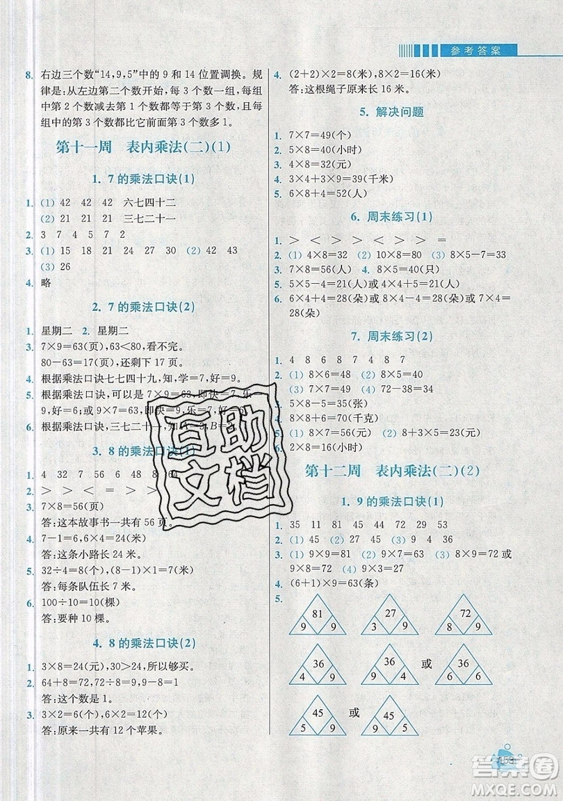 河海大學出版社2019小學同步奧數(shù)天天練二年級上冊RJ人教版參考答案