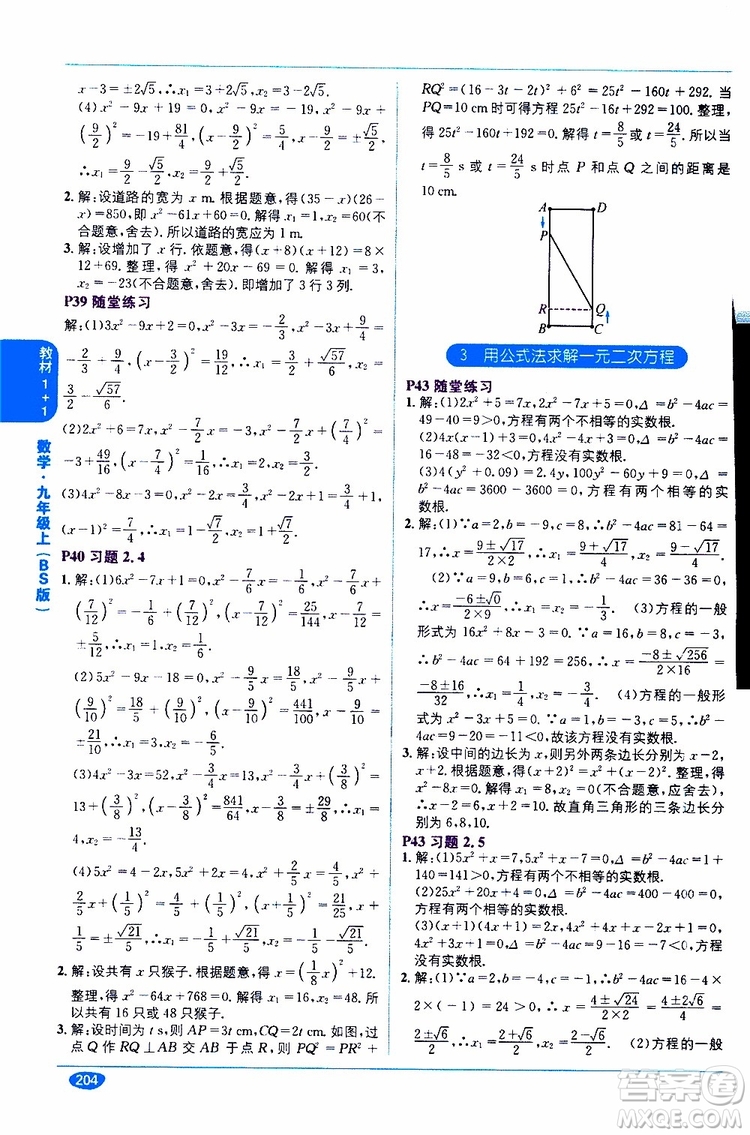 2019秋教材1+1全解精練九年級(jí)上冊(cè)數(shù)學(xué)BS版北師版參考答案