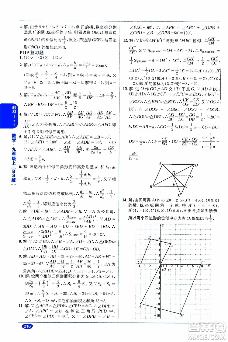 2019秋教材1+1全解精練九年級(jí)上冊(cè)數(shù)學(xué)BS版北師版參考答案