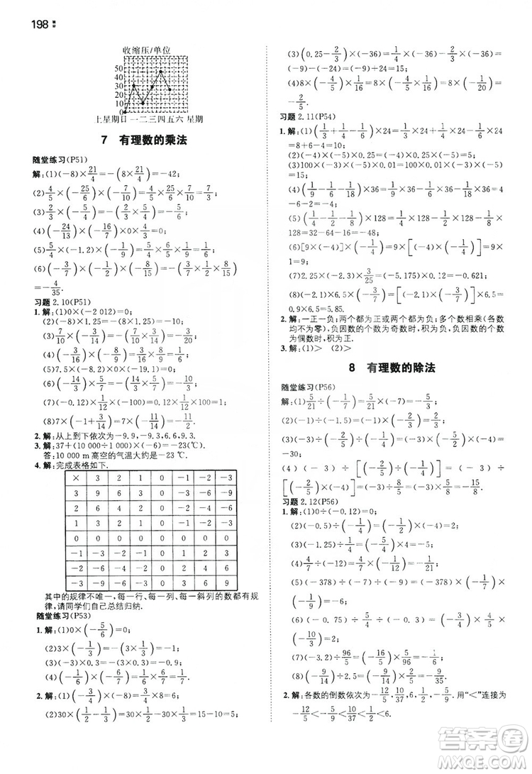 湖南教育出版社2020一本同步訓(xùn)練七年級上冊初中數(shù)學(xué)北師大版答案