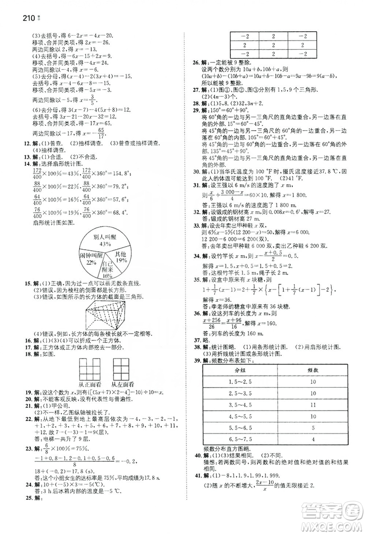 湖南教育出版社2020一本同步訓(xùn)練七年級上冊初中數(shù)學(xué)北師大版答案