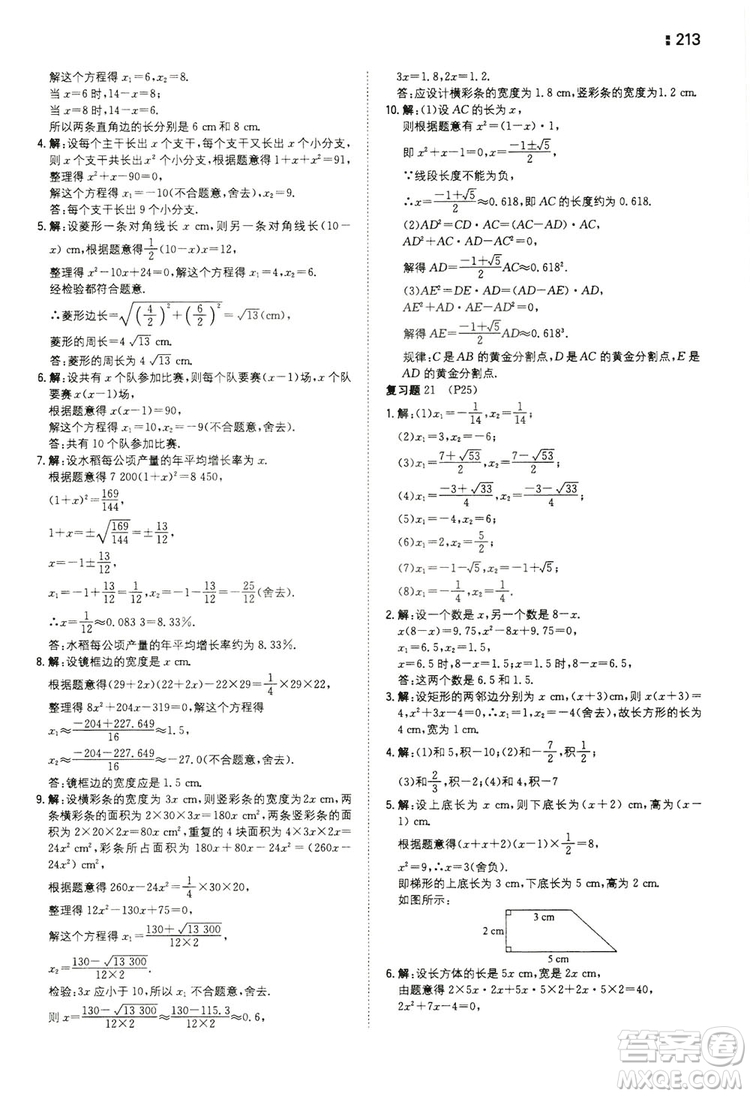 湖南教育出版社2020一本同步訓(xùn)練九年級數(shù)學(xué)上冊人教大版答案