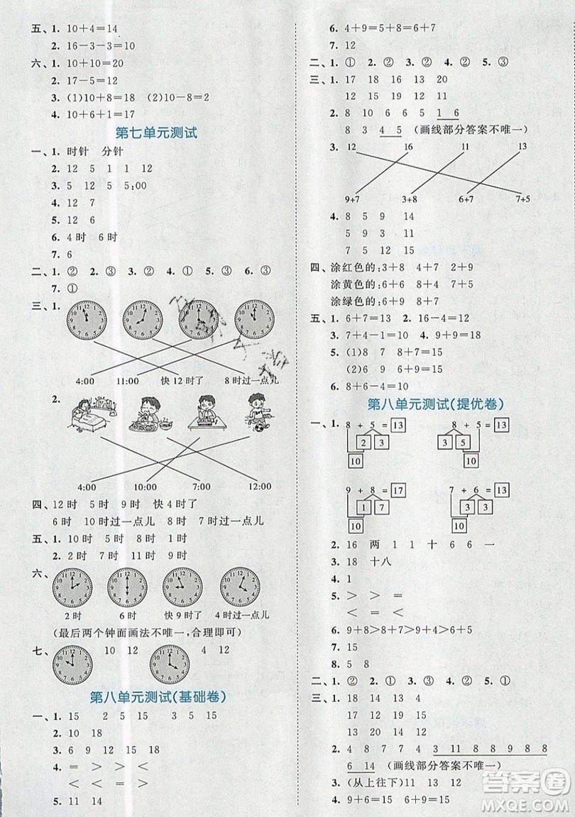 西安出版社小兒郎2019曲一線(xiàn)53全優(yōu)卷小學(xué)數(shù)學(xué)一年級(jí)上冊(cè)人教RJ版答案