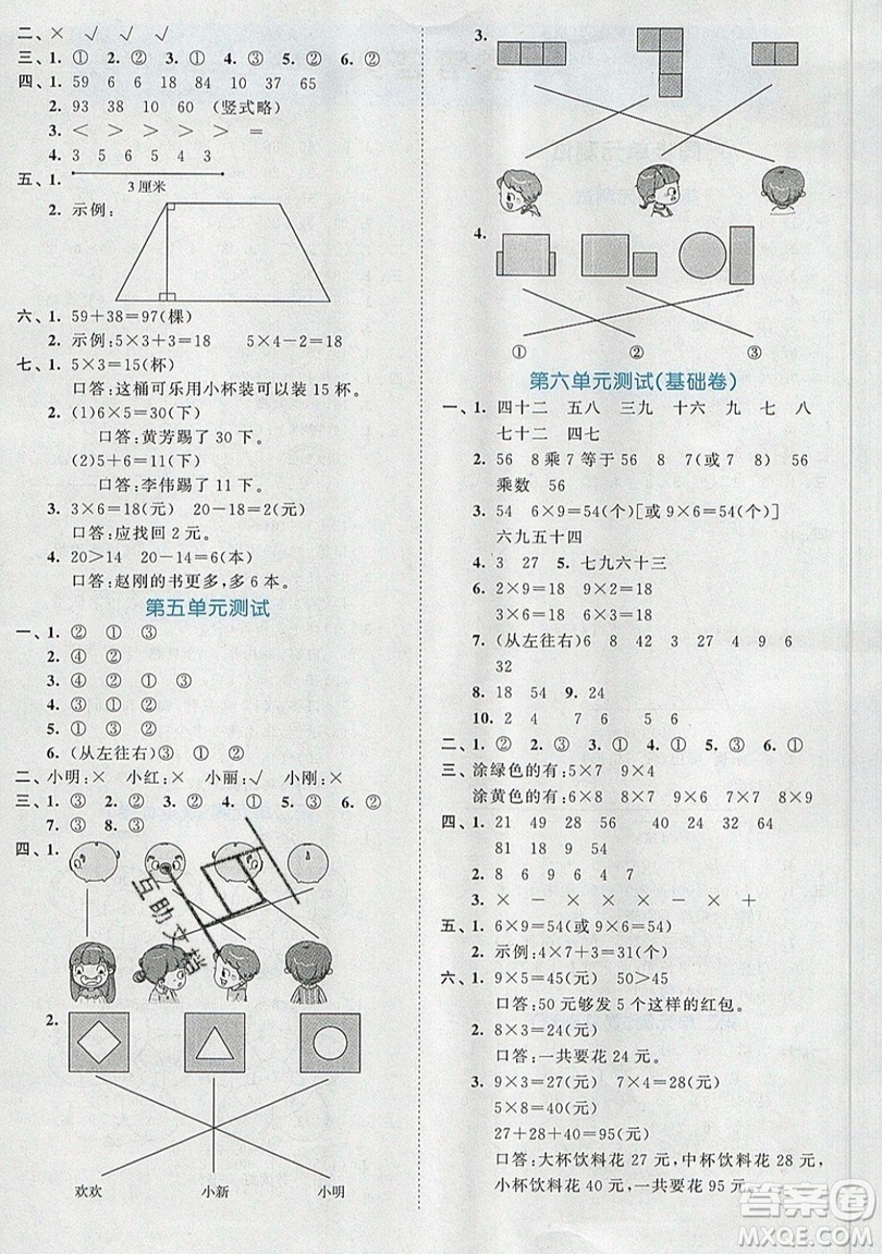 西安出版社小兒郎2019曲一線53全優(yōu)卷小學(xué)數(shù)學(xué)二年級上冊人教RJ版答案