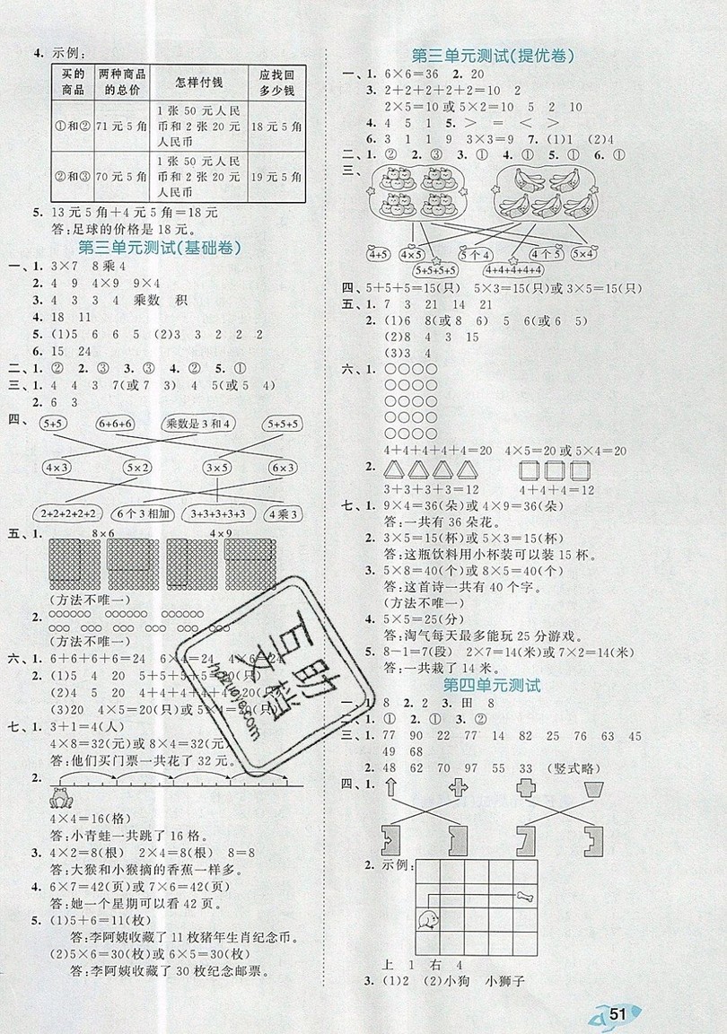 西安出版社小兒郎2019曲一線53全優(yōu)卷小學數(shù)學二年級上冊北師大BSD版答案