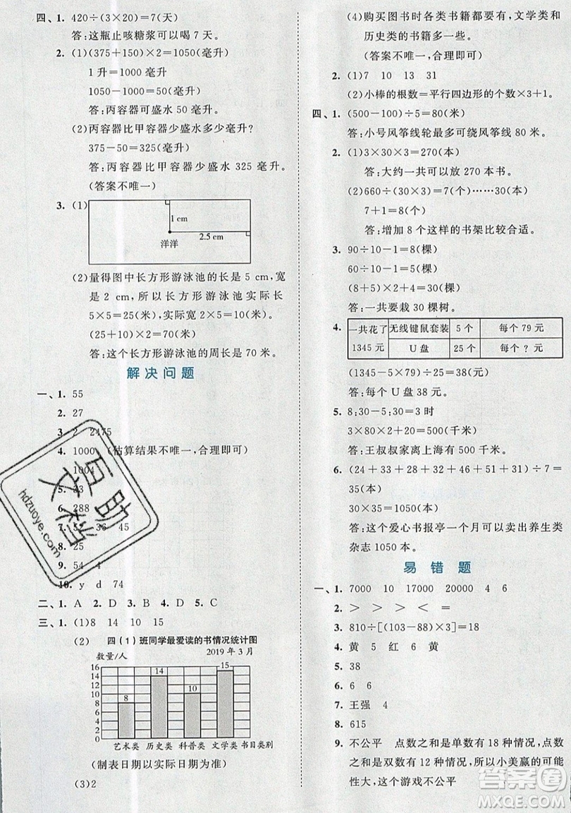 西安出版社小兒郎2019曲一線53全優(yōu)卷小學(xué)數(shù)學(xué)四年級上冊蘇教SJ版參考答案