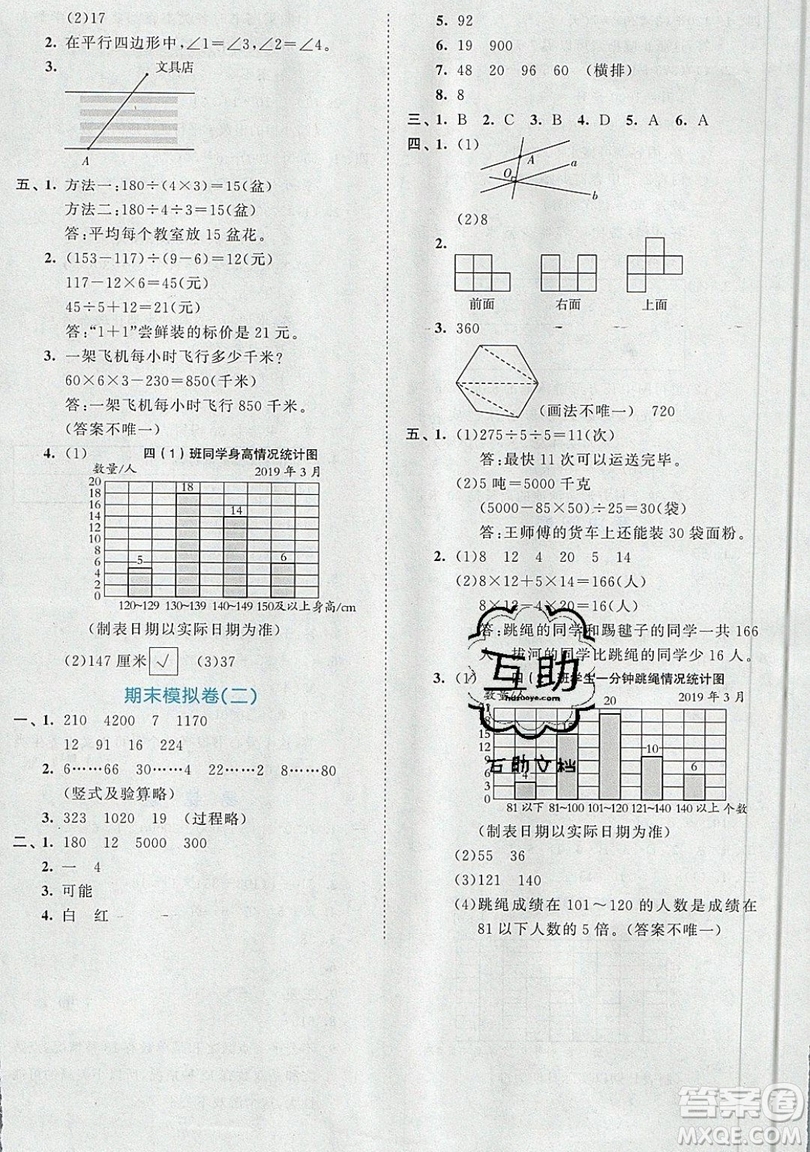 西安出版社小兒郎2019曲一線53全優(yōu)卷小學(xué)數(shù)學(xué)四年級上冊蘇教SJ版參考答案