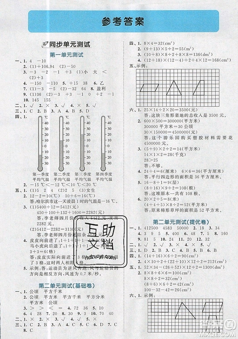 西安出版社小兒郎2019曲一線53全優(yōu)卷小學(xué)數(shù)學(xué)五年級(jí)上冊(cè)蘇教SJ版參考答案