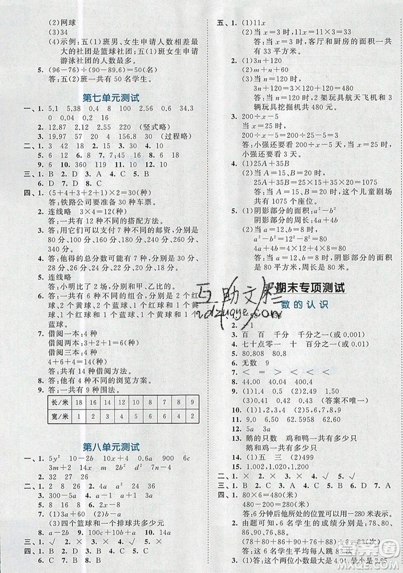 西安出版社小兒郎2019曲一線53全優(yōu)卷小學(xué)數(shù)學(xué)五年級(jí)上冊(cè)蘇教SJ版參考答案