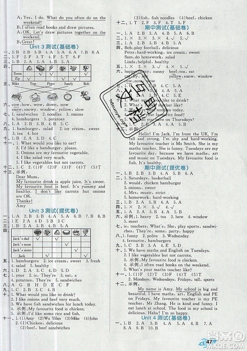 西安出版社小兒郎2019曲一線53全優(yōu)卷小學(xué)英語(yǔ)五年級(jí)上冊(cè)人教PR版參考答案