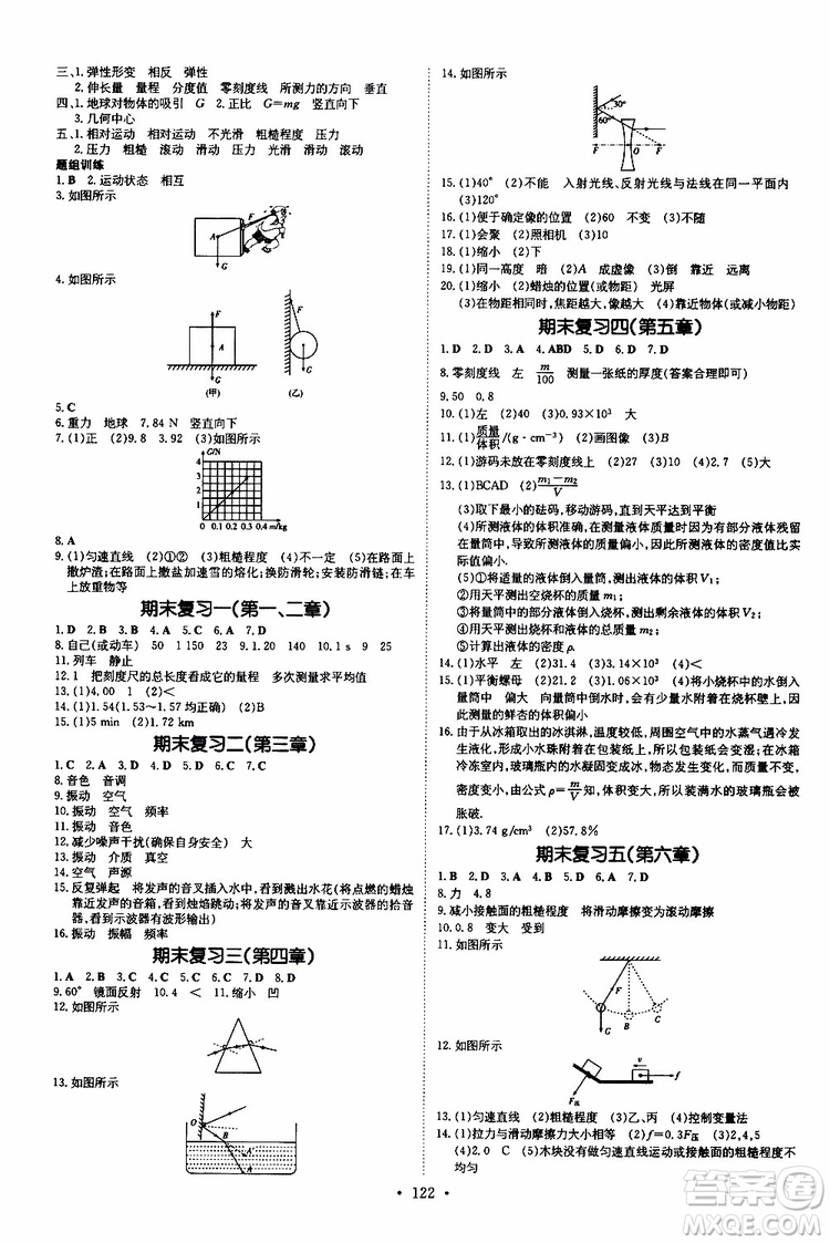 2020版導(dǎo)與練練案課時(shí)作業(yè)本物理八年級(jí)上冊(cè)HK滬科版參考答案