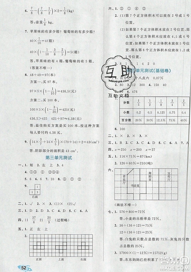 西安出版社小兒郎2019曲一線53全優(yōu)卷小學(xué)數(shù)學(xué)六年級上冊北師大BSD版答案