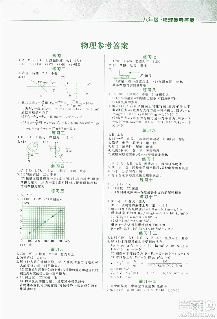 2019暑假活動實踐與思考八年級數(shù)學(xué)+物理答案