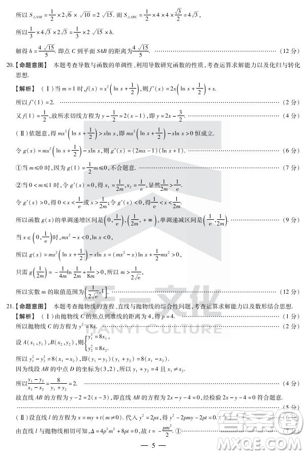 天一大聯(lián)考頂尖計(jì)劃2020屆高中畢業(yè)班第一次考試文理數(shù)試題及答案