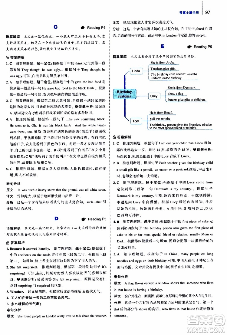 曲一線2020版53英語150加50篇英語閱讀理解七年級參考答案