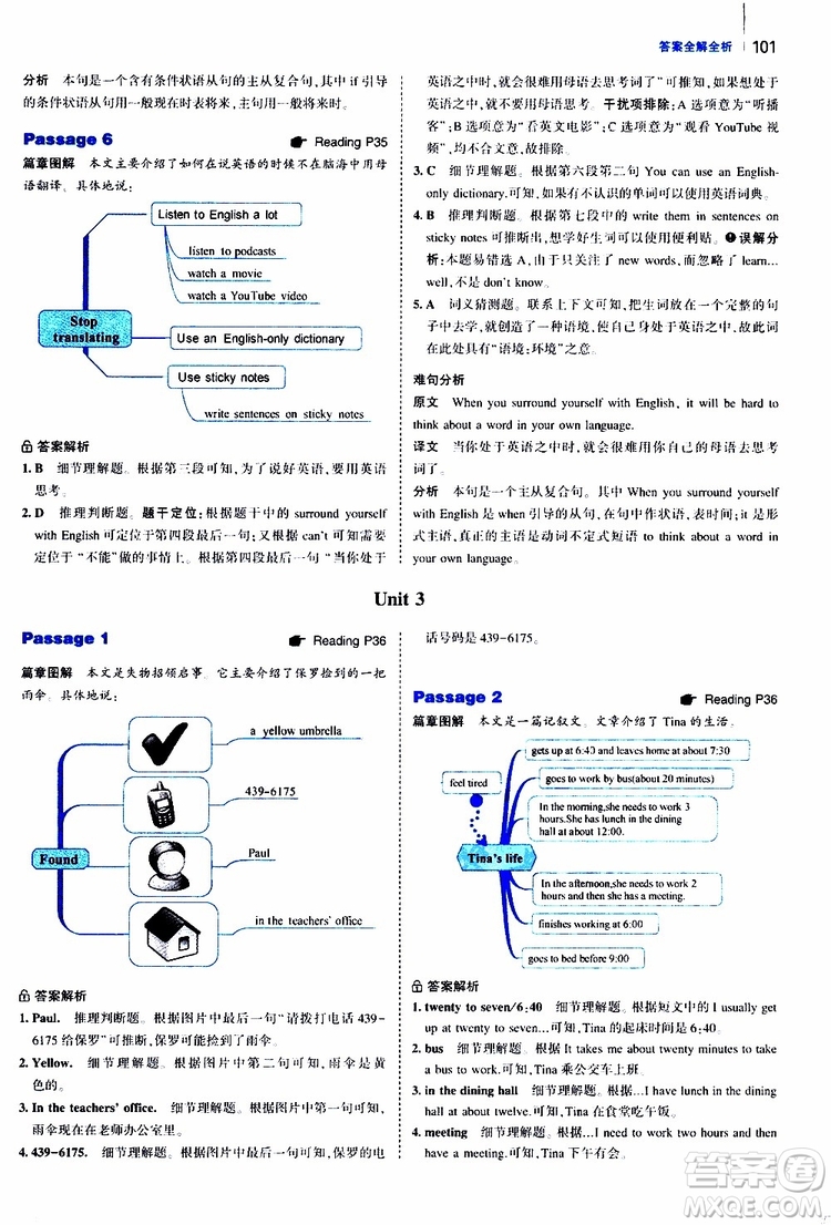 曲一線2020版53英語150加50篇英語閱讀理解七年級參考答案