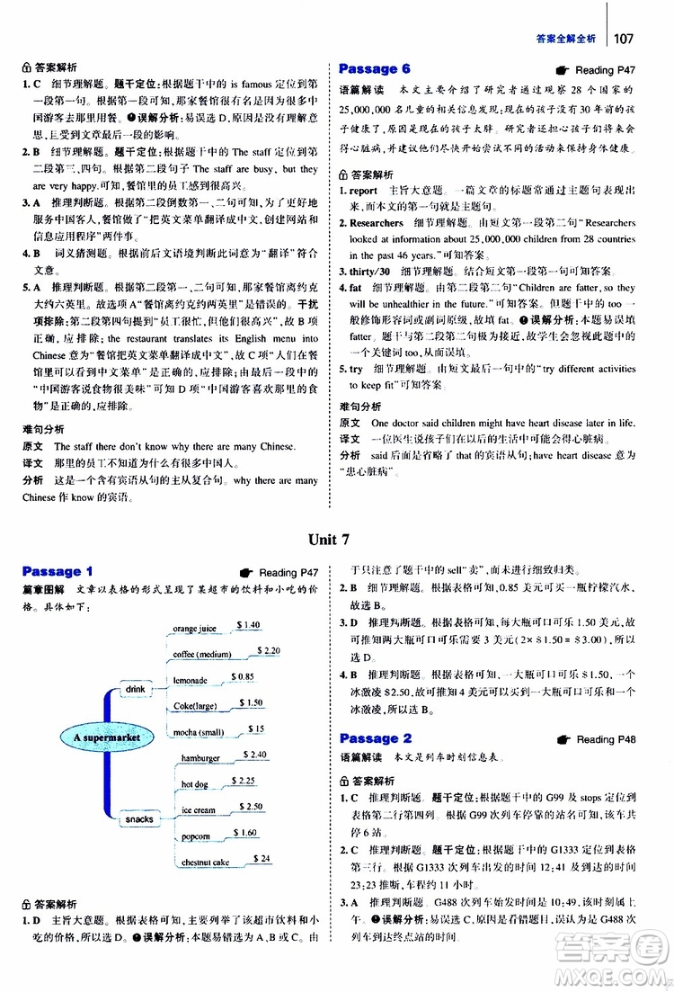 曲一線2020版53英語150加50篇英語閱讀理解七年級參考答案