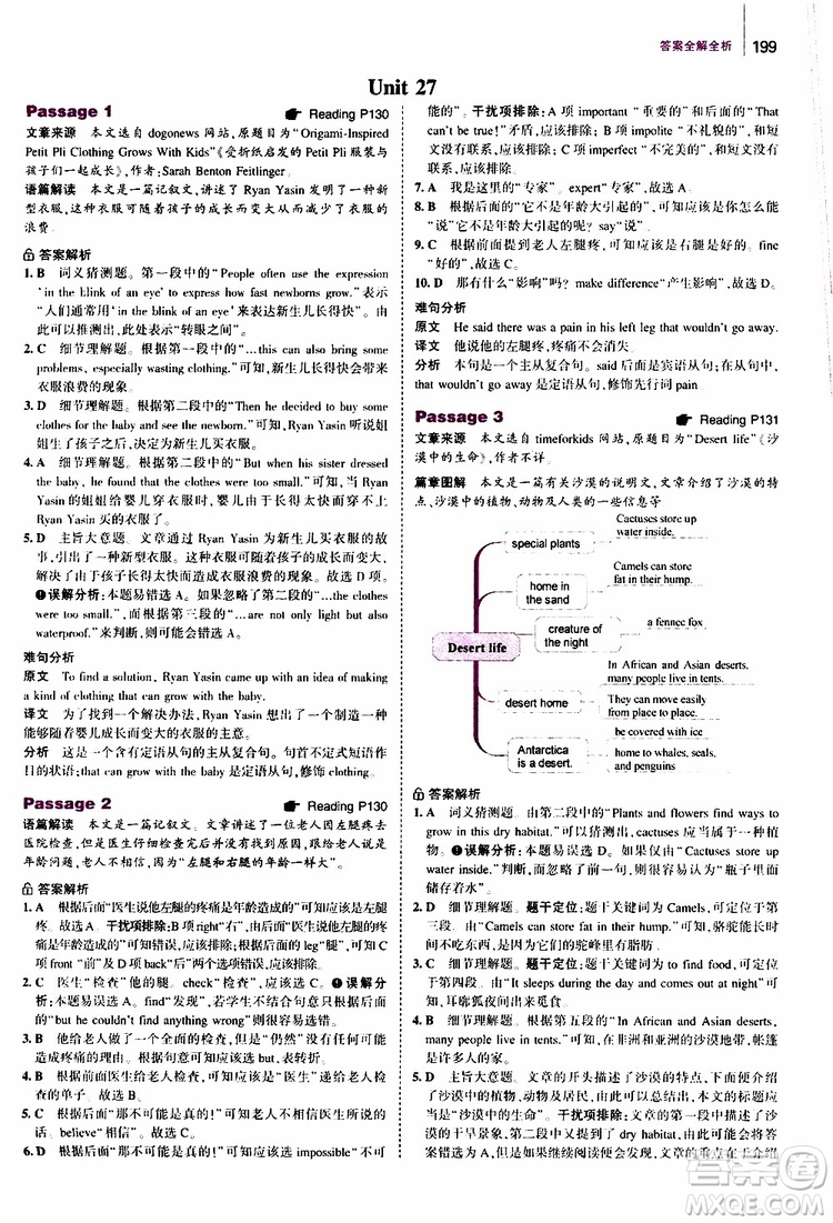 曲一線2020版53英語八年級通用版英語完形填空與閱讀理解150+50篇參考答案